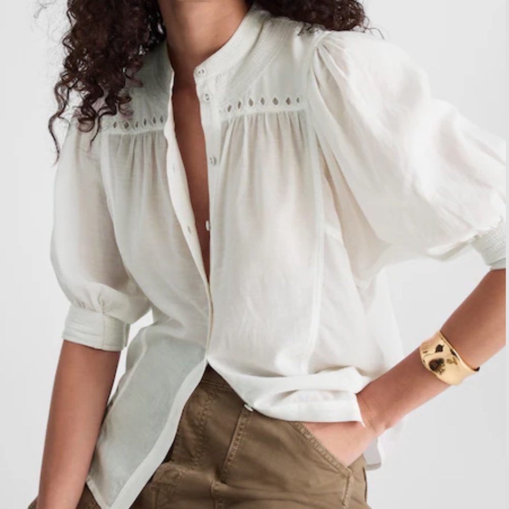 MADEWELL Puff-Sleeve Band-Collar Shirt - Picture 2 of 7